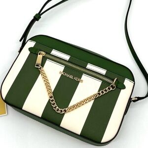 Michael Kors Large EW Zip Chain Xbody Crossbody Bag Fern Green Multi